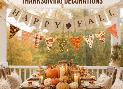 Happy Fall Banner Decorations Set, Pinecone Thanksgiving Garland Decor