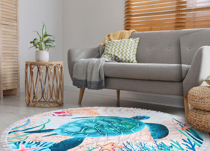 LIVILAN Sea Turtle Round Beach Towel, Microfiber, 59" Diameter, Quick Dry, Sand Free, Ocean Sea Turtle Gifts