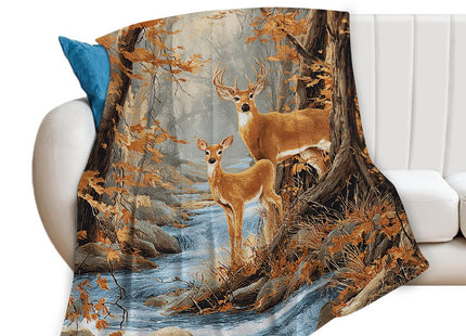 Fall Deer Blanket, Hunting Throw Blanket, Deer Gifts, Fall Forest Blankets, Deers Stuff Fleece Flannel Plush for Women Men Boys Girls Lovers Adults Soft Bedding for Sofa Bed Office Home Decor 40"X50"