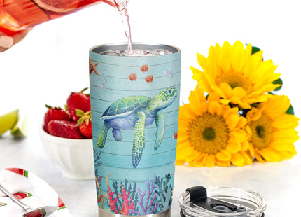 HOMISBES Sea Turtle Gifts for Women - Stainless Steel Sea Turtle Wisdom Tumbler Cup 20oz for Turtle Lover - Ocean Beach Themed Gifts For Women Novelty Turtle Mug With Lid Animal Lover Gift