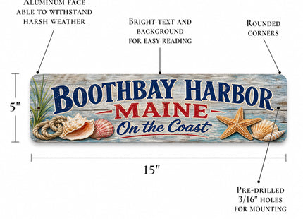 Boothbay Harbor Coastal Driftwood Metal Sign — Maine Souvenir Wall Decor