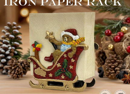 Linton Arts Cast Iron Napkin Holder for Table, Decorative Cocktail Napkin Holder with Bear Sleigh Design, Heavy Duty Napkin Dispenser for Paper Napkins, Kitchen Island Decor