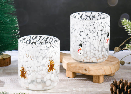 2 Pcs Christmas Icon Glass Cups Set, 16oz Gingerbread Man Icon Wine Glasses