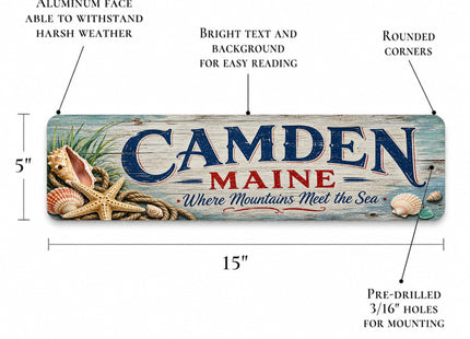 Camden Coastal Driftwood Metal Sign — Maine Souvenir Wall Decor