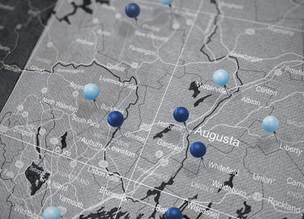 Push Pin Maine Map Board - With Push Pins to Mark Maine Travel - Handmade in Ohio, USA - Design: Modern Slate