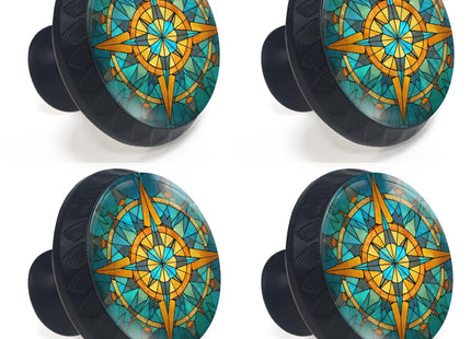 Artinhand 4 Pack Stained Glass Nautical Compass Cabinet Knobs for Kitchen
