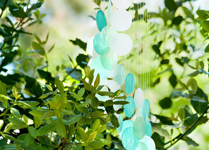Wenqik Sea Glass Shell Wind Chimes for Outside Seaglass Capiz Windchime Spiral Wind Chimes for Women Beach Holiday Summer Gift Indoor Outdoor Home Housewarming Garden Decor(Light Blue)