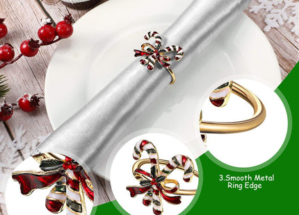 Set of 6 Christmas Napkin Rings Napkin Holder Rings Wreath Santa Claus Candy Cane Reindeer Christmas Tree Design for Holiday Party Dinner Table Decoration