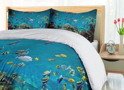 Ambesonne Ocean Duvet Cover Set, Untouched Wild Underwater Aquatic World Corals Exotic Fishes Seascape, Decorative 2 Piece Bedding Set with 1 Pillow Sham, Twin Size, Purple Lilac