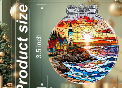 Lighthouse Stained Glass Christmas Ornament - Hanging Ornaments for Christmas Tree Decorations -Holiday Keepsake Present Exchange Idea