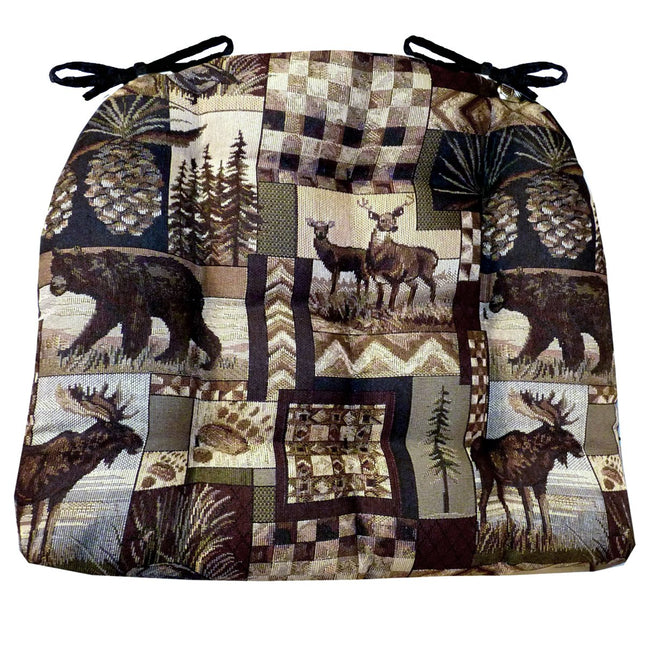 Barnett Home Decor Peters Cabin Dining Chair Pad with Ties - Size Medium 16.5 x 18 - Latex Foam Fill Cushion - Woodlands Rustic Lodge & Lake House Décor (Bear, Moose, Deer, Pine Cones, Waterfowl)