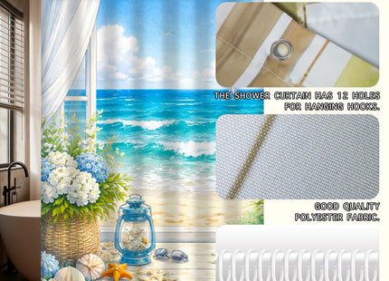 Nuxovilar Coastal Window Beach 72x72 Inch Polyester Shower Curtain