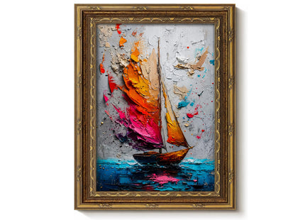 KUNIQUE Vintage Gold Framed Doodle Sailboat Canvas Wall Art 9x11in