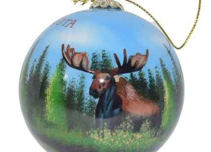 Hand Painted Maine Summer Moose Ornament – Blown Glass Christmas Tree Decor with Original Art, Great for Gifting