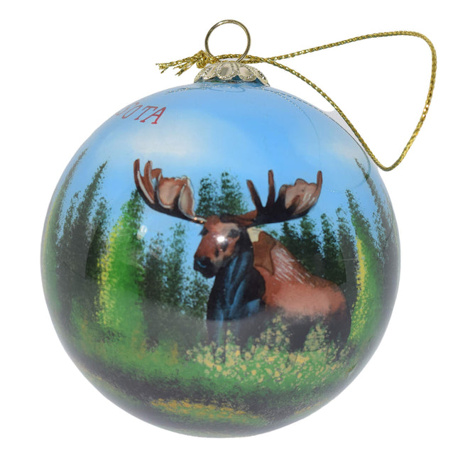 Hand Painted Maine Summer Moose Ornament – Blown Glass Christmas Tree Decor with Original Art, Great for Gifting