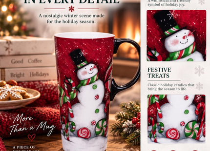 Topadorn 17oz Snowman Peppermint Ceramic Coffee Mug with Lid