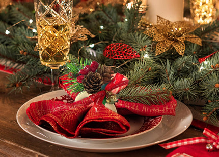 SIYOMG Christmas Napkin Rings Set of 12, Pinecone Buckles with Red Berry, Xmas Napkin Ring Holders for Cloth Napkins, Christmas, Thanksgiving, and Wedding Table Decor