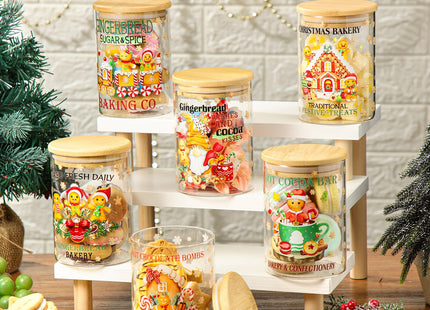 6 Pcs Christmas Gingerbread Glass Storage Jar with Airtight Bamboo Lid