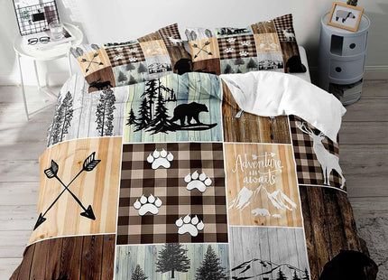 VIVIHOME 2PCS Black Bear Moose Deer Duvet Cover, Twin Bedding Sets, Vintage Brown Plaid Country Farmhouse Rustic Bedding, Forest Animal Wildlife Hunting Cabin Lodge Quilt Comforter Cover, 1 Pillowcase