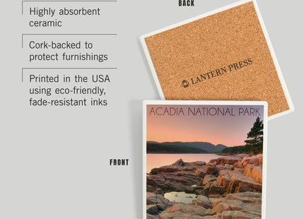 Lantern Press Acadia National Park, Maine, Rocks and Water (Absorbent Ceramic Coaster, Single, Cork Back, Kitchen Table Decor)