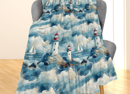Ti Caldi Scenic Lighthouse & Sailboat Blanket - Soft Lightweight Cozy Flannel Throw for Adults Kids Women, Stunning Coastal Design, Warm Fuzzy Blankets for Couch, Bed, Travel & Home Decor 60×50 in