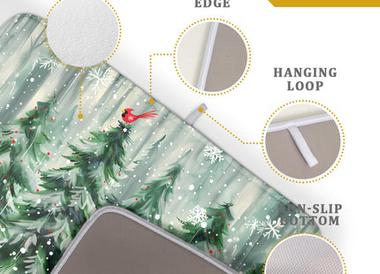 Winter Pine Tree Dish Drying Mat Red Bird Berry Dishes Drainer Mats Absorbent Microfiber Kitchen Counter Protector Drying Mats 18x24 Inch