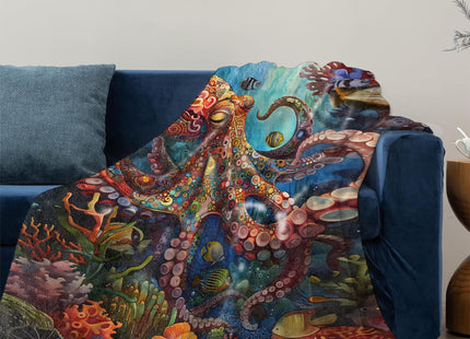 Mounidso Octopus Blanket, Octopus Theme Flannel Blanket Gifts for Women, Soft Warm Lightweight Octopus Blankets for Living Room Home Sofa Travel Decor 50" x 60"