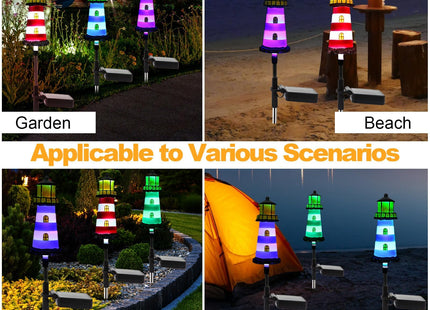 BEIDOULU 2 Pack Solar Lighthouse Lights, IP65 Waterproof Outdoor Pathway Stake Lights, Auto Dusk to Dawn Solar Powered Nautical Landscape Decor Lights for Lawn, Flower Bed, Patio, Walkway