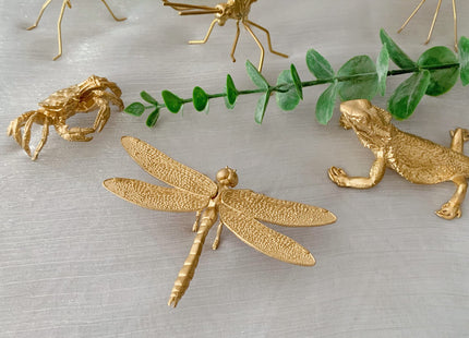 Tricune Gold Dragonfly Sculpture Solid Metal Insect Ornament Mini Insect Figurine for Home Office Garden Desktop Decor (Dragonfly)