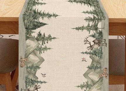 Seliem Winter Forest Reindeer Pine Tree Table Runner, Christmas Elk
