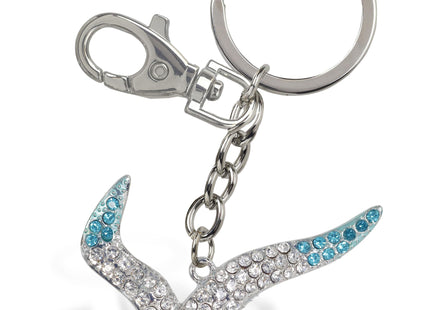 Aqua79 Seagull Keychain, Silver 3D Sparkling Rhinestones Metal Alloy Charm