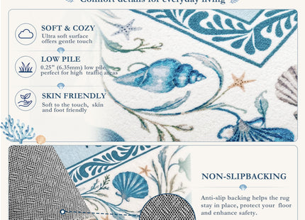 Arenarug Coastal Runner Rug 2x6 Washable Kitchen Runner Rug, Coastal Blue