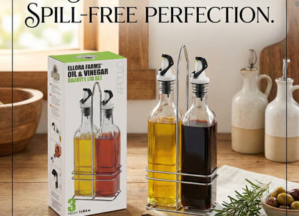Ellora Farms, Pained Lighthouse, Atlas Chef Pourer & Cruet Glass Bottle, Oil, Vinegar, Wine, Dressing Dispenser, 16 fl oz.