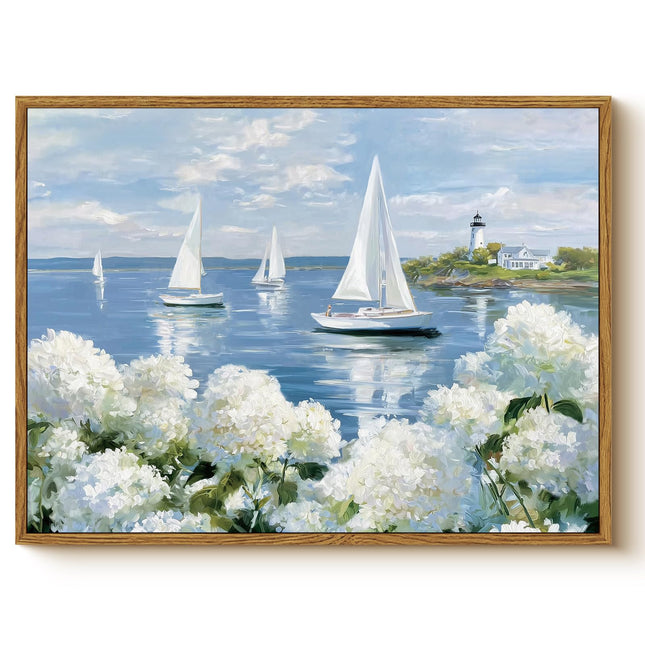WHASAYART Framed Coastal Landscape Canvas Painting Wall Art 12x16 Inch
