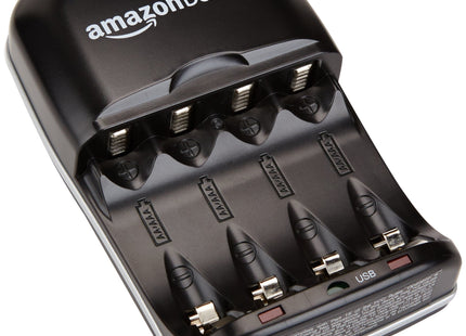 Amazon Basics Rechargeable Battery Charger for AA & AAA Ni-MH Batteries with USB Port, Portable, Travel-Friendly, Over-Charge Protection, Black