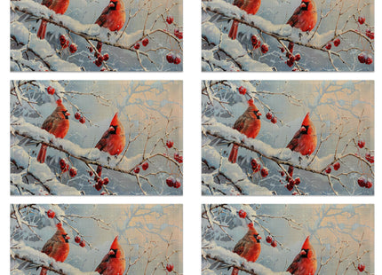 Red Cardinal Bird Christmas Placemats Set of 6 Linen Table Mats, 12x18 Inch Washable Placemats for Dining Table, Non Slip Heat Resistant Mats for Kitchen Home Decor