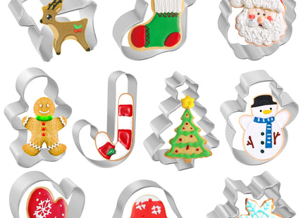 Christmas Cookie Cutters, 10 pieces Large Metal Cookie Cutters Shape - Gingerbread Man, Snowflake, Snowman, Christmas Tree, Bell, Reindeer & More for Holiday, Stainless Steel