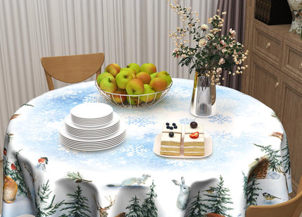Giwawa Winter Deer Round Tablecloth 60 Inch Pine Tree Table Cloth Holiday Decorative Table Cover for Home Kitchen Dining Room Picnic Party