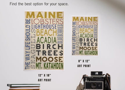 Lantern Press Maine, Typography, 12x18 Inch Art Print, Home Decor⁠