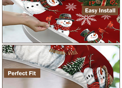 Christmas Snowman Round Fitted Tablecloth with Elastic for 36-40" Tables