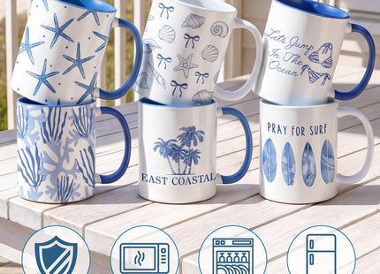 Didaey 6 Pcs Coastal Coffee Mugs, Blue Starfish Ceramic 12 oz Summer