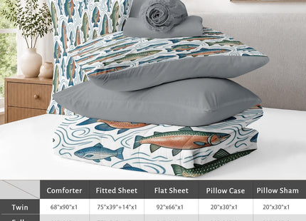 Zzzboro Twin Size Comforter Set with Sheets, 5 Pieces Fish Ocean Bedding