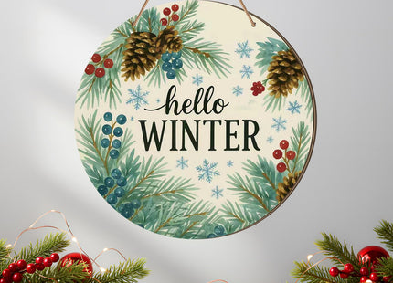 Thyle Hello Winter Sign 12'' Winter Front Door Decor Wooden Wall Hanging