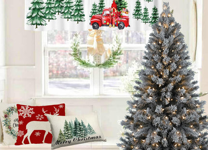 Nextchange Christmas Red Truck Window Valances Pine Tree Snowy Valance Kitchen Curtains with Rod Pocket Merry Christmas Window Treatments Short Curtain Panels Decor 54" X 18"