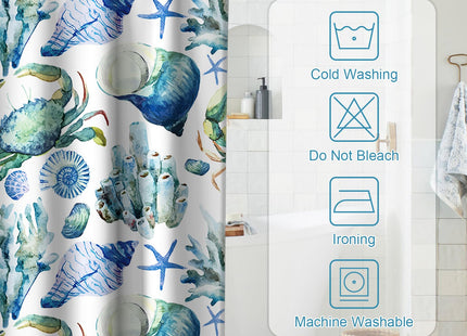 Final Friday Crab Cute Marine Animal Theme No Hook Waffle Weave Funny Shower Curtain with Snap in Liner Nautical Beach Bathroom Blue Ocean Decor Set 60 W x 74 H Inch Blue
