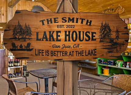 Lake House Sign, Personalized Outdoor Cabin Wood Wall Decor