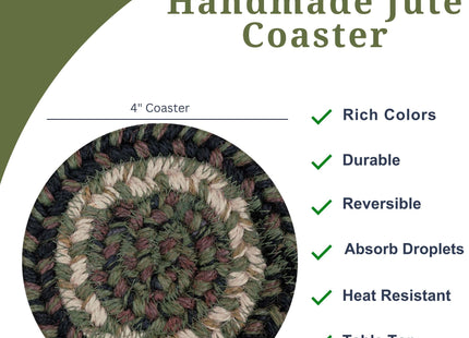 Homespice Pinecone Braided Coasters for Rustic Decor, Round 4" Set of 6