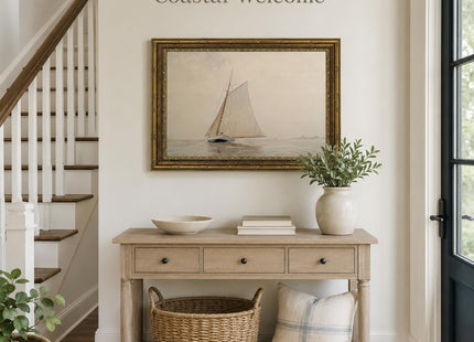 Vintage Gold Framed Sailboat Canvas Wall Art