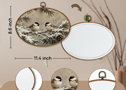 kdqua Winter Christmas Chickadee Bird Oval Wall Art Decor 11.4x8.6 Inch