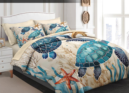 Pamnest Queen Comforter Set with Sheets, 7 Pieces Ocean Coral Bedding